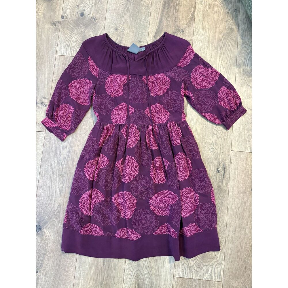ANTHROPOLOGIE GIRLS FROM SAVOY 2 Silk Pink purple valentines dress floral Print